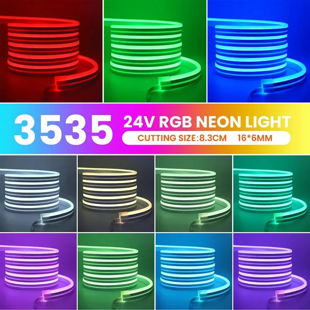 Bande LED néon RGB 24 V à contrôle Bluetooth avec synchronisation musicale, télécommande et kit d'alimentation inclus, étanche, 60 LED 3
