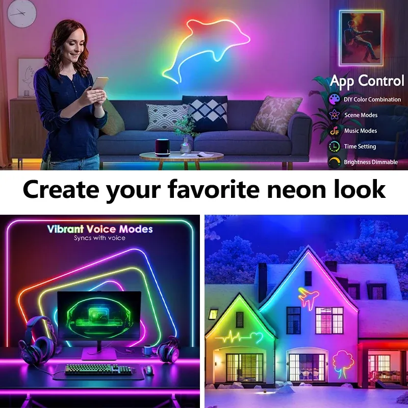 Bande lumineuse néon LED en utilisation