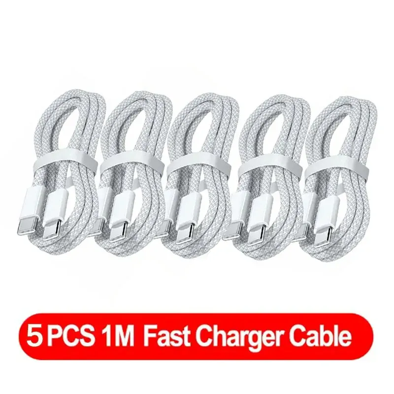 Lot de 5 câbles USB-C vers USB-C 100 W à charge rapide, compatibles iPhone 15, 16 et 17, Samsung, Xiaomi et Huawei 8