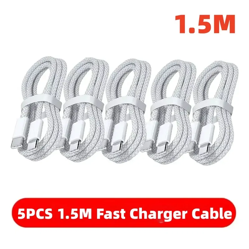 Lot de 5 câbles USB-C vers USB-C 100 W à charge rapide, compatibles iPhone 15, 16 et 17, Samsung, Xiaomi et Huawei 7