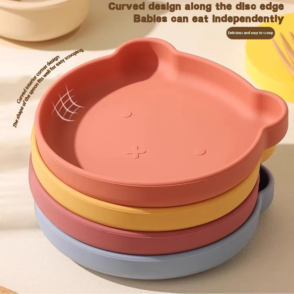 Ensemble de vaisselle en silicone pour enfants : assiette, bol, gobelet, fourchette et cuillère pour bébé