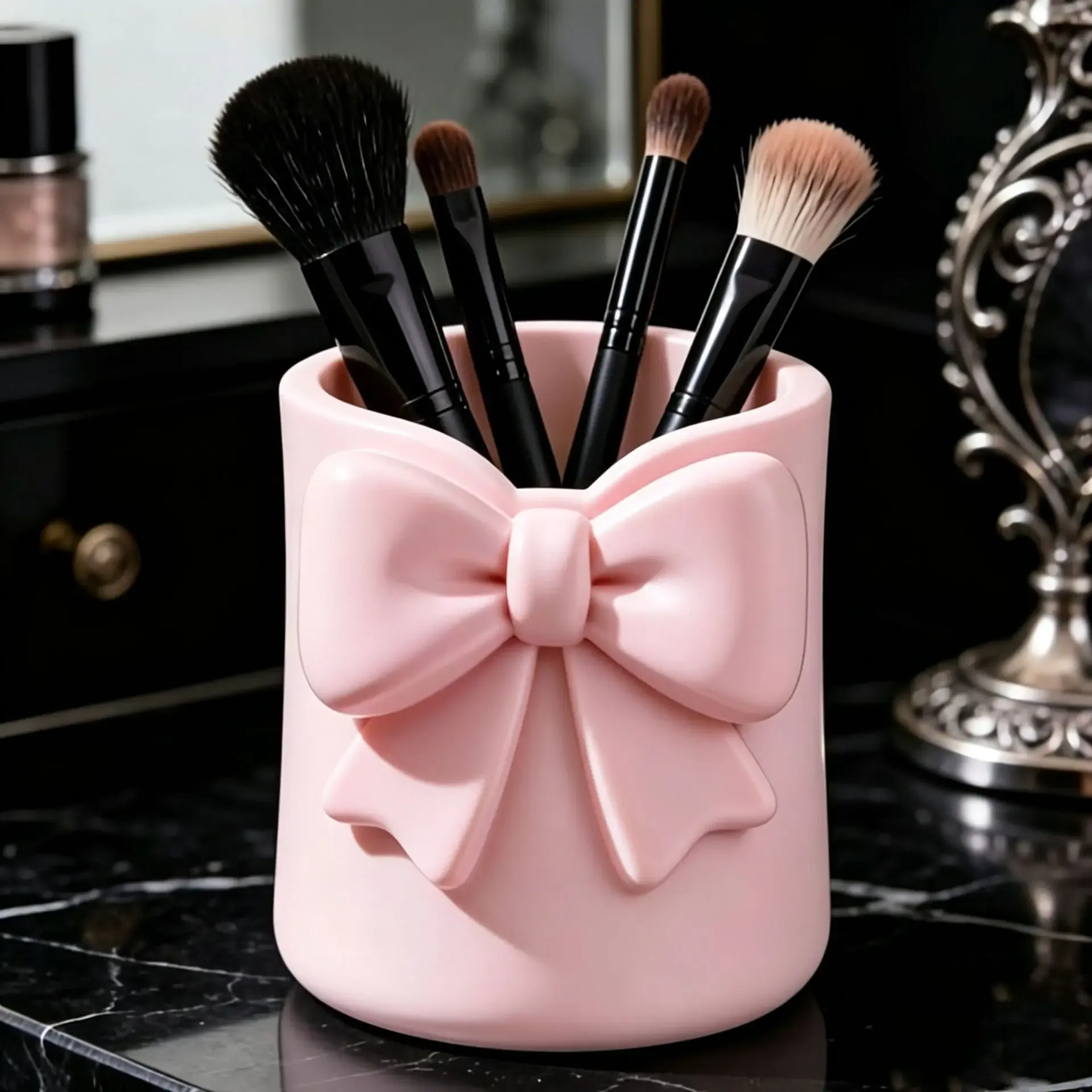 Organiseur de bureau 3D élégant et multifonctionnel pour pinceaux de maquillage, support pratique pour stylos et pinceaux à sourcils - Image 1
