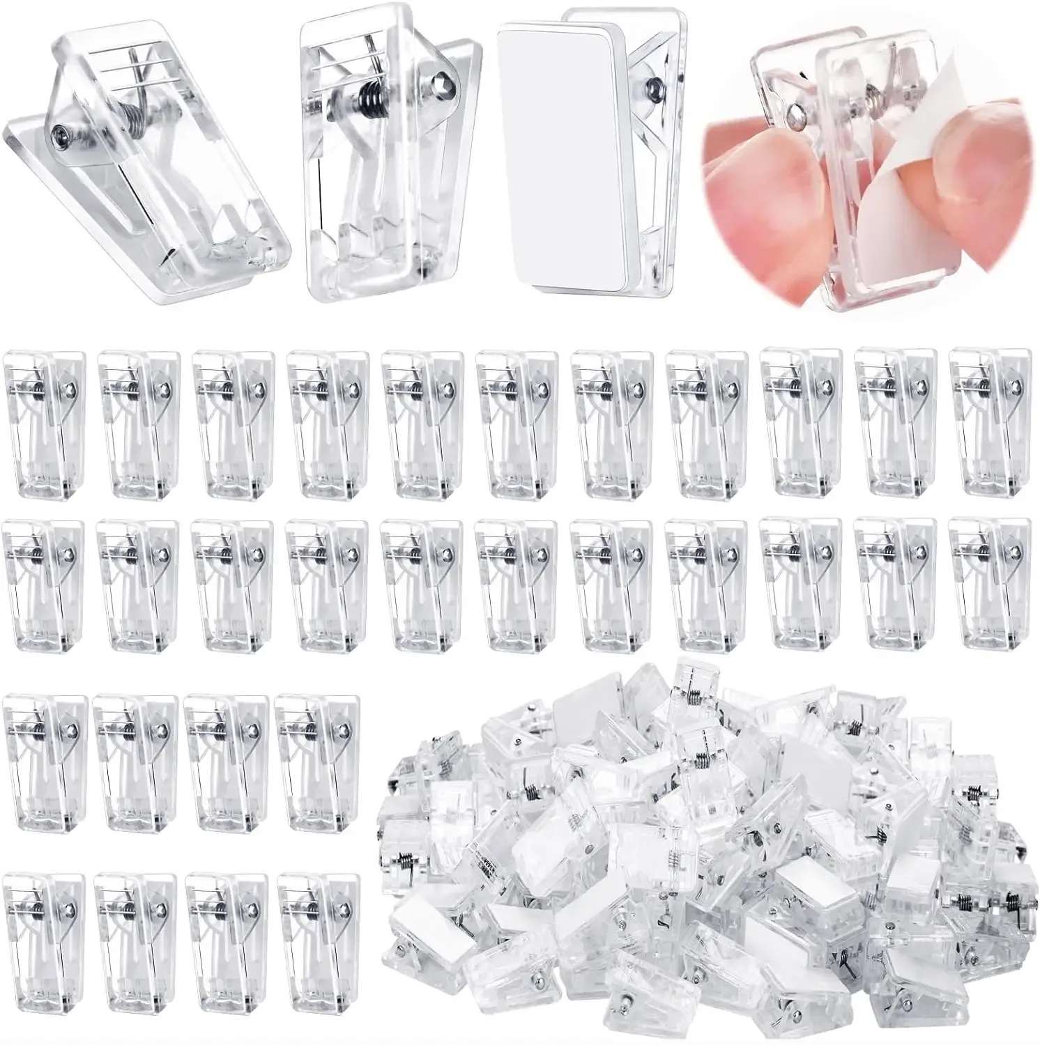 10/20/30 pièces Clips adhésifs transparents en plastique, clips muraux suspendus pour affiches et photos, pour bureau et maison - Image 1