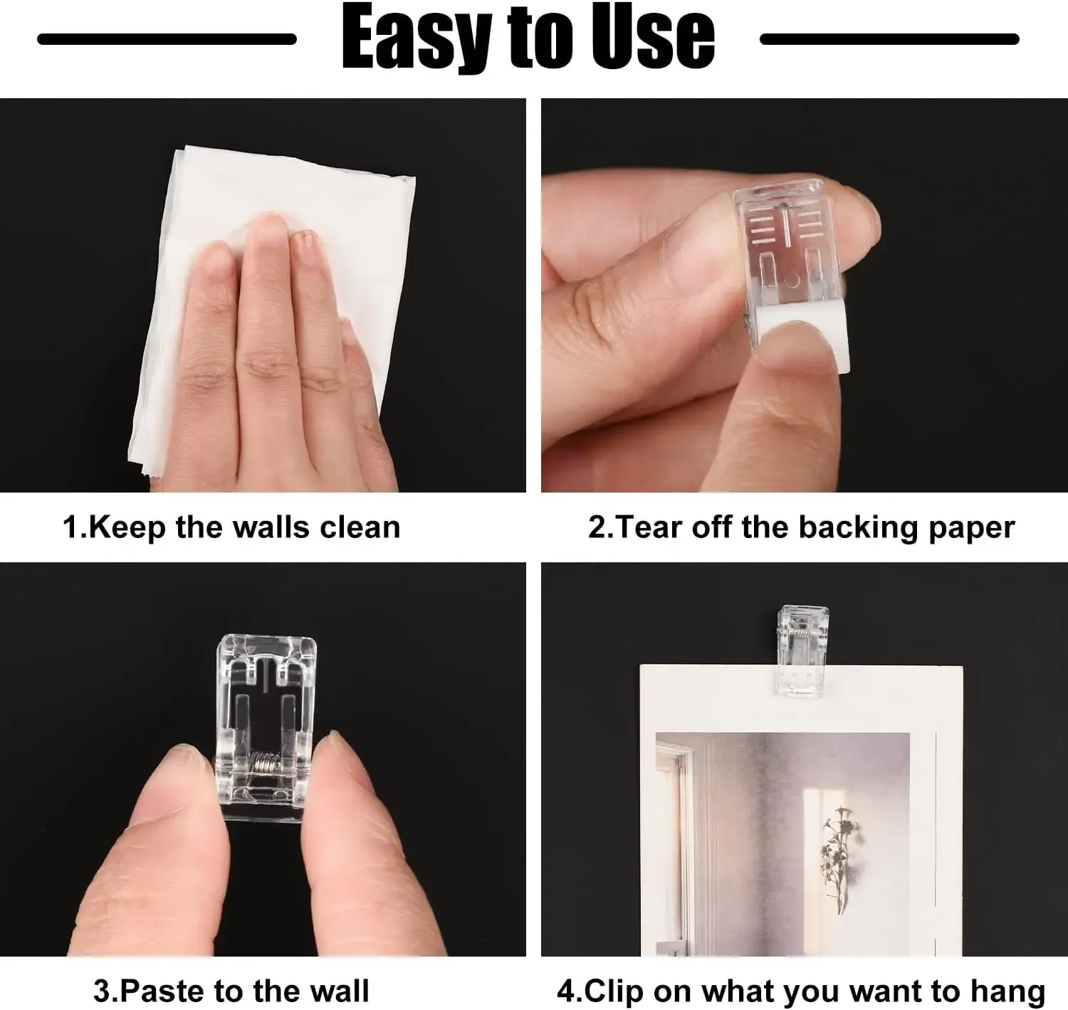 Détail des clips adhésifs en plastique