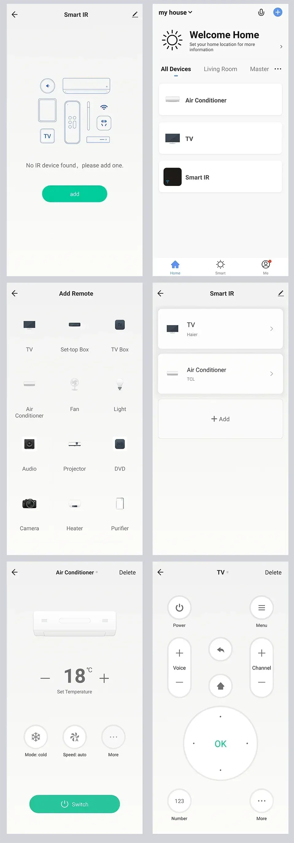 Aperçu de l'interface de l'application Smart Life