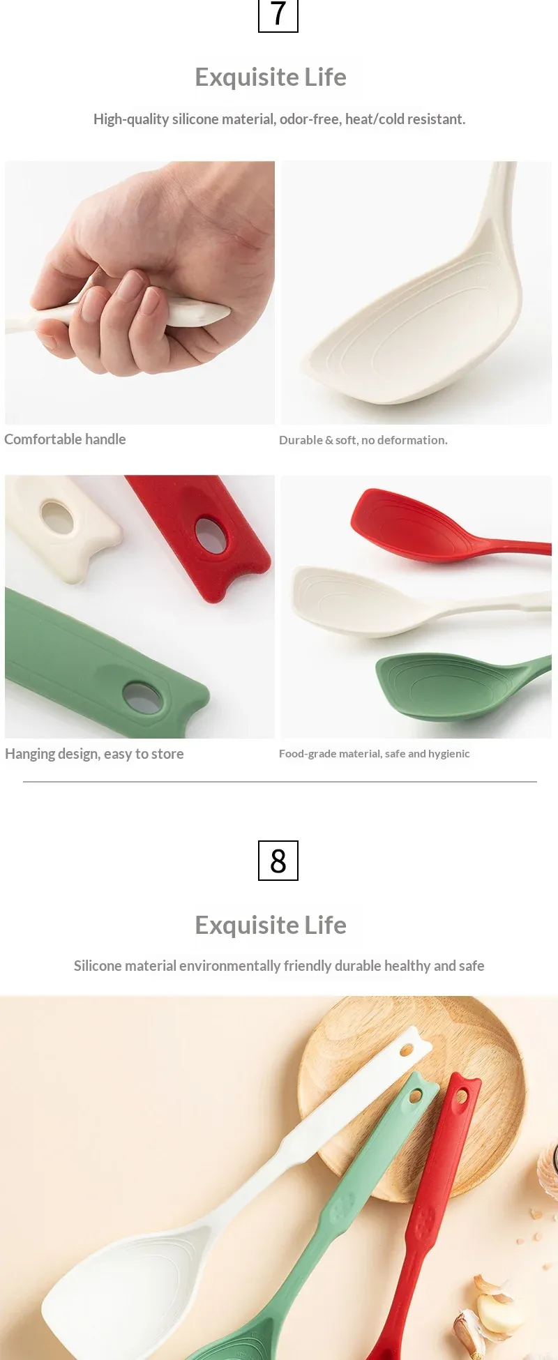Spatule et cuillère en silicone, utilisation en cuisine