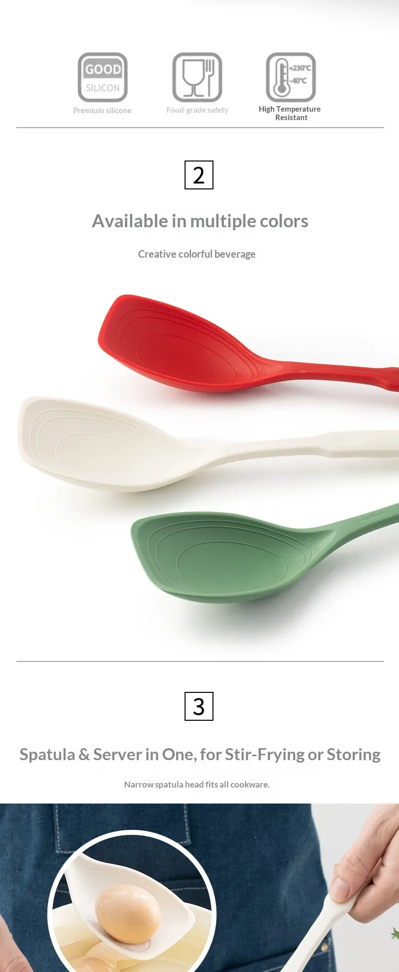 Spatule et cuillère en silicone en situation de cuisson