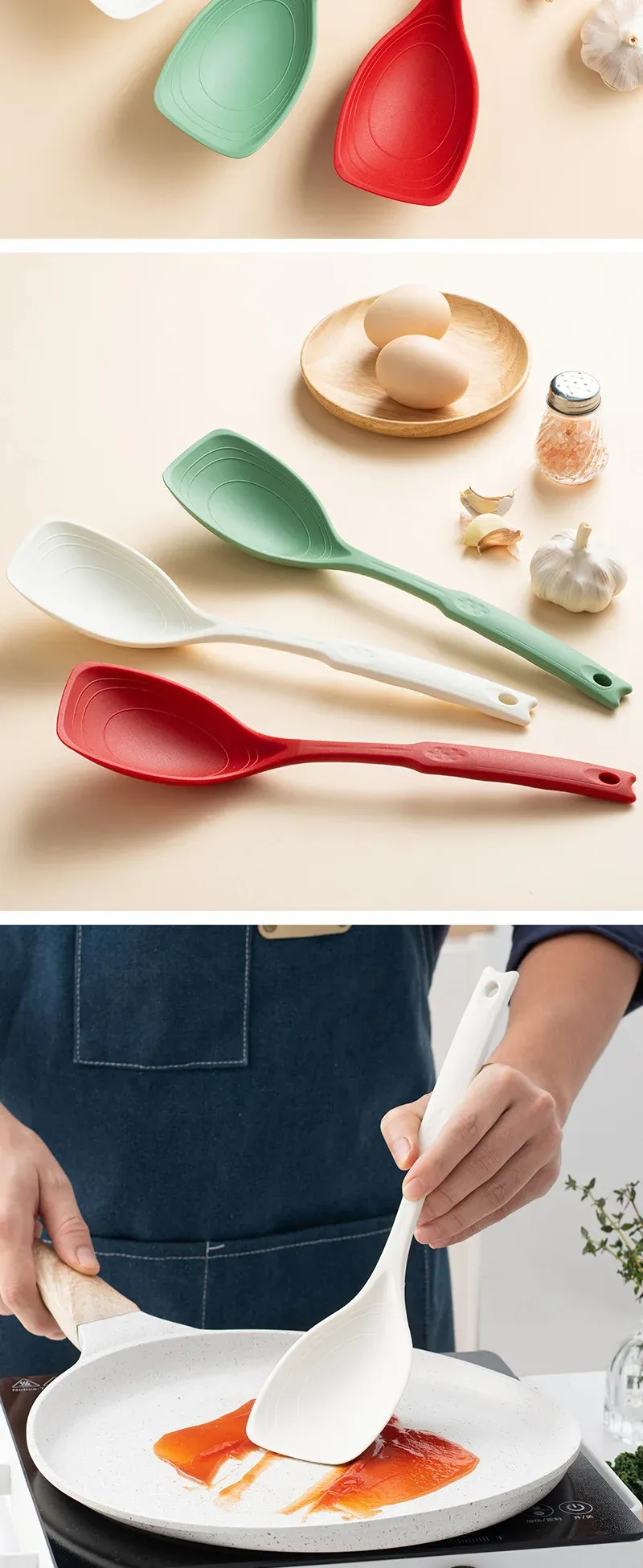 Spatule et cuillère en silicone, finitions soignées