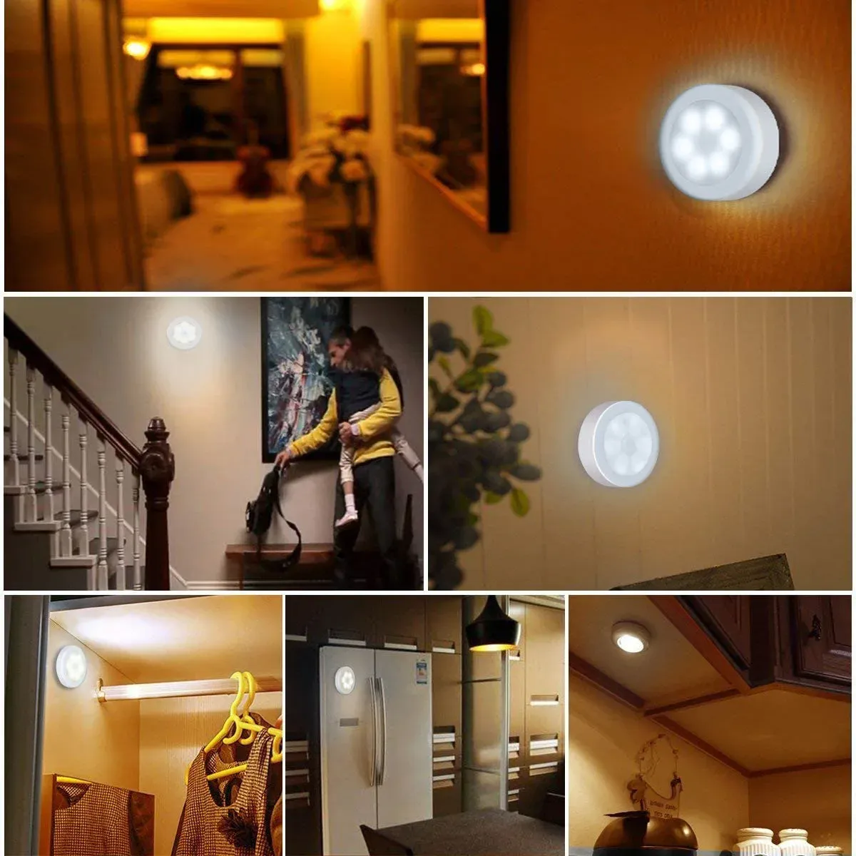 AMIR – Veilleuse sans fil à détecteur de mouvement, éclairage d'escalier, applique murale pour couloir, chambre et cuisine, 62 LED sur batterie 6