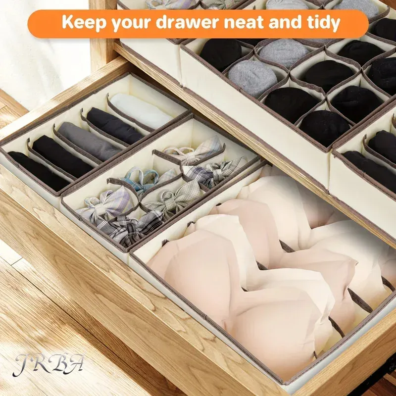 Organisateur pliable en tissu avec 24 compartiments, idéal pour chaussettes, cravates et sous-vêtements - Range-tiroir empilable et gain de place 2