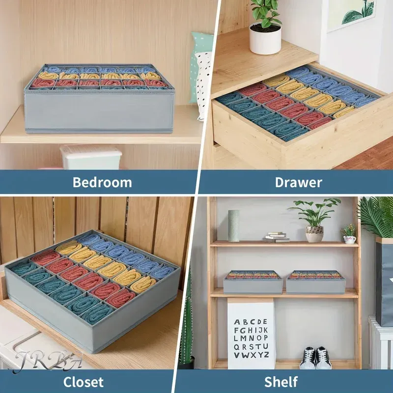 Organisateur pliable en tissu avec 24 compartiments, idéal pour chaussettes, cravates et sous-vêtements - Range-tiroir empilable et gain de place 5