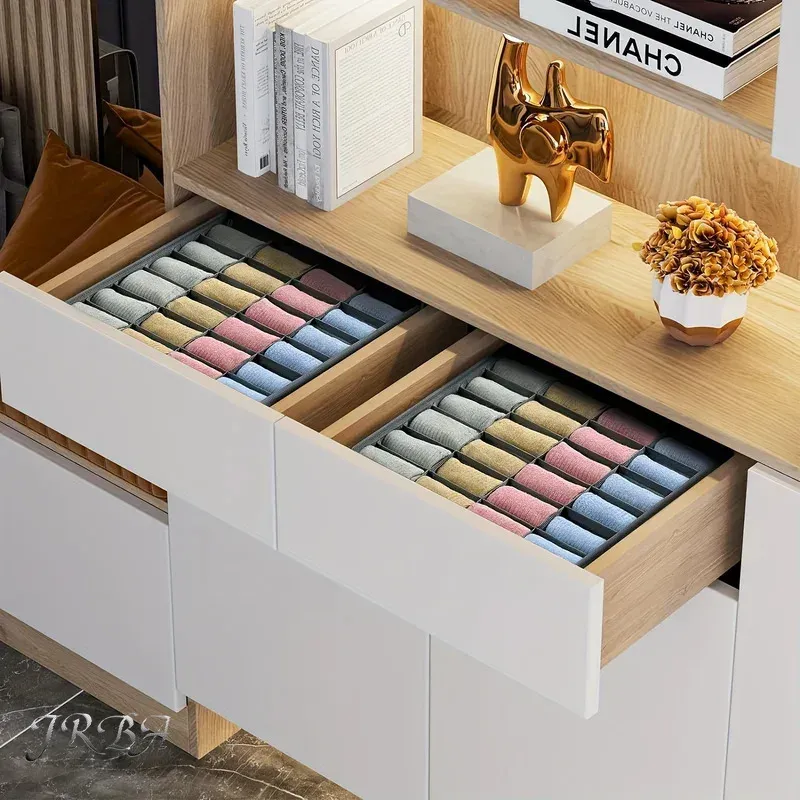 Organisateur pliable en tissu avec 24 compartiments, idéal pour chaussettes, cravates et sous-vêtements - Range-tiroir empilable et gain de place 6