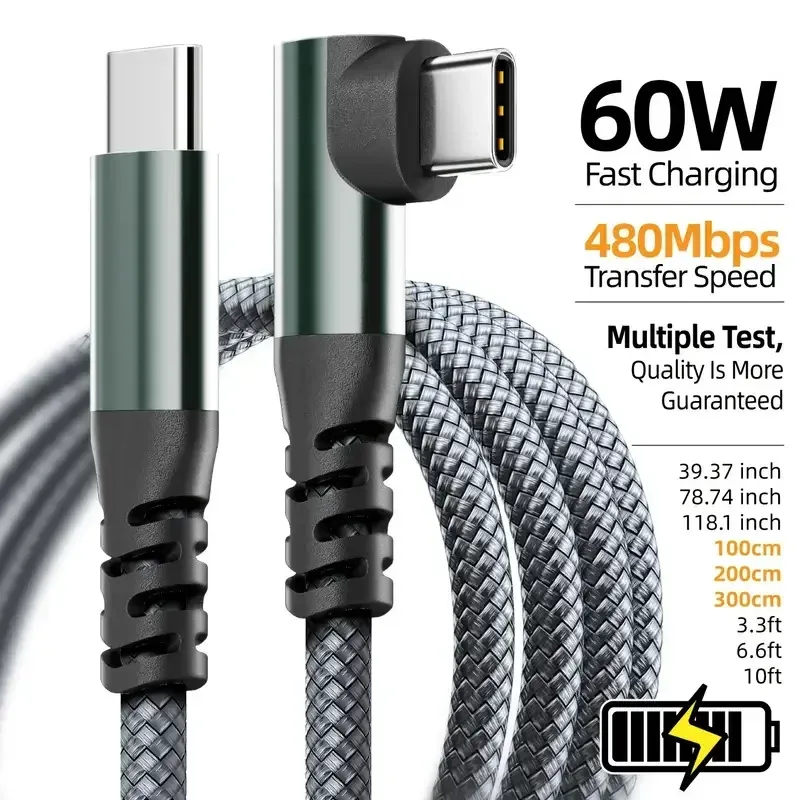 Câble de charge rapide USB-C PD 60 W, 1 m, 2 m, 3 m, 10 pieds, avec transfert de données, compatible iPhone 15, 15 Plus, 15 Pro Max 8