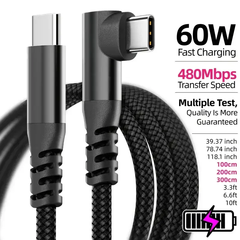 Câble de charge rapide USB-C PD 60 W, 1 m, 2 m, 3 m, 10 pieds, avec transfert de données, compatible iPhone 15, 15 Plus, 15 Pro Max 7