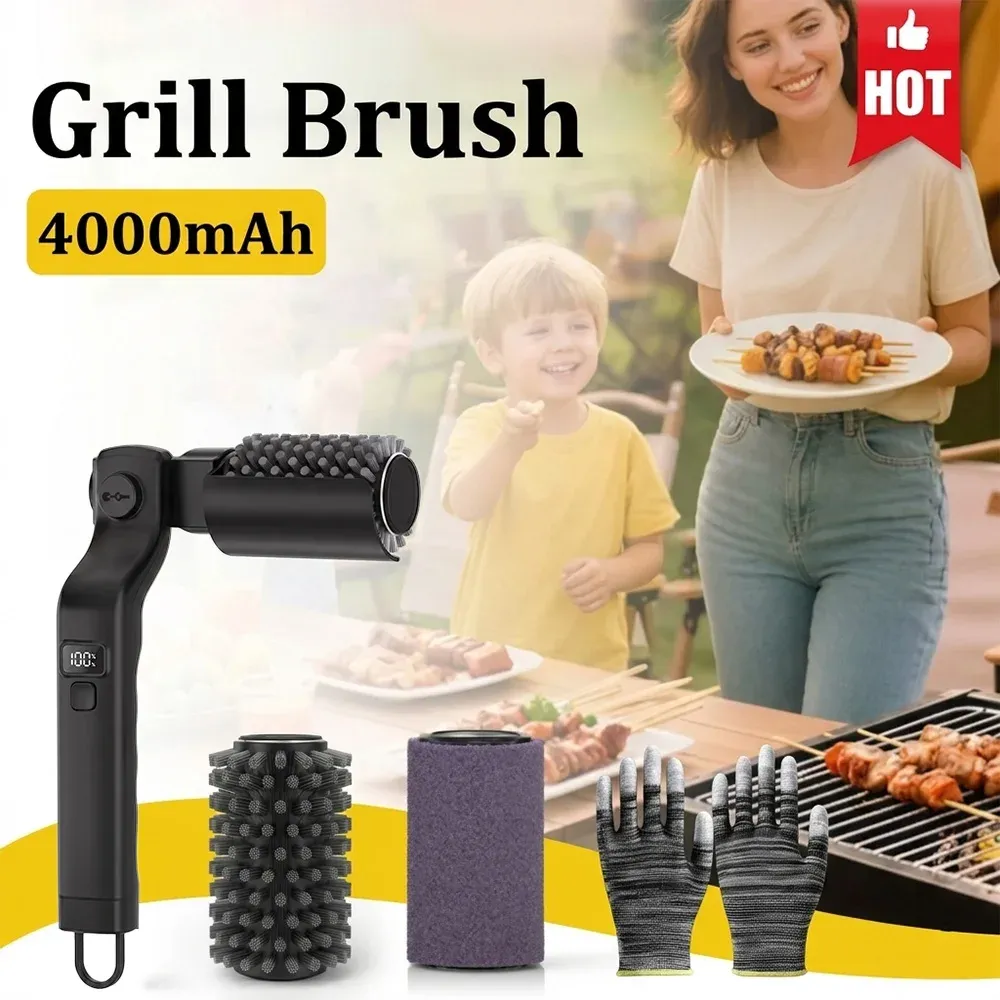 Brosse de nettoyage électrique pour barbecue rechargeable sans fil avec tête en acier inoxydable - Image 1