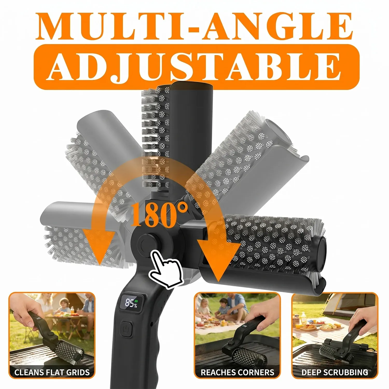 Brosse de nettoyage électrique pour barbecue rechargeable sans fil avec tête en acier inoxydable 2