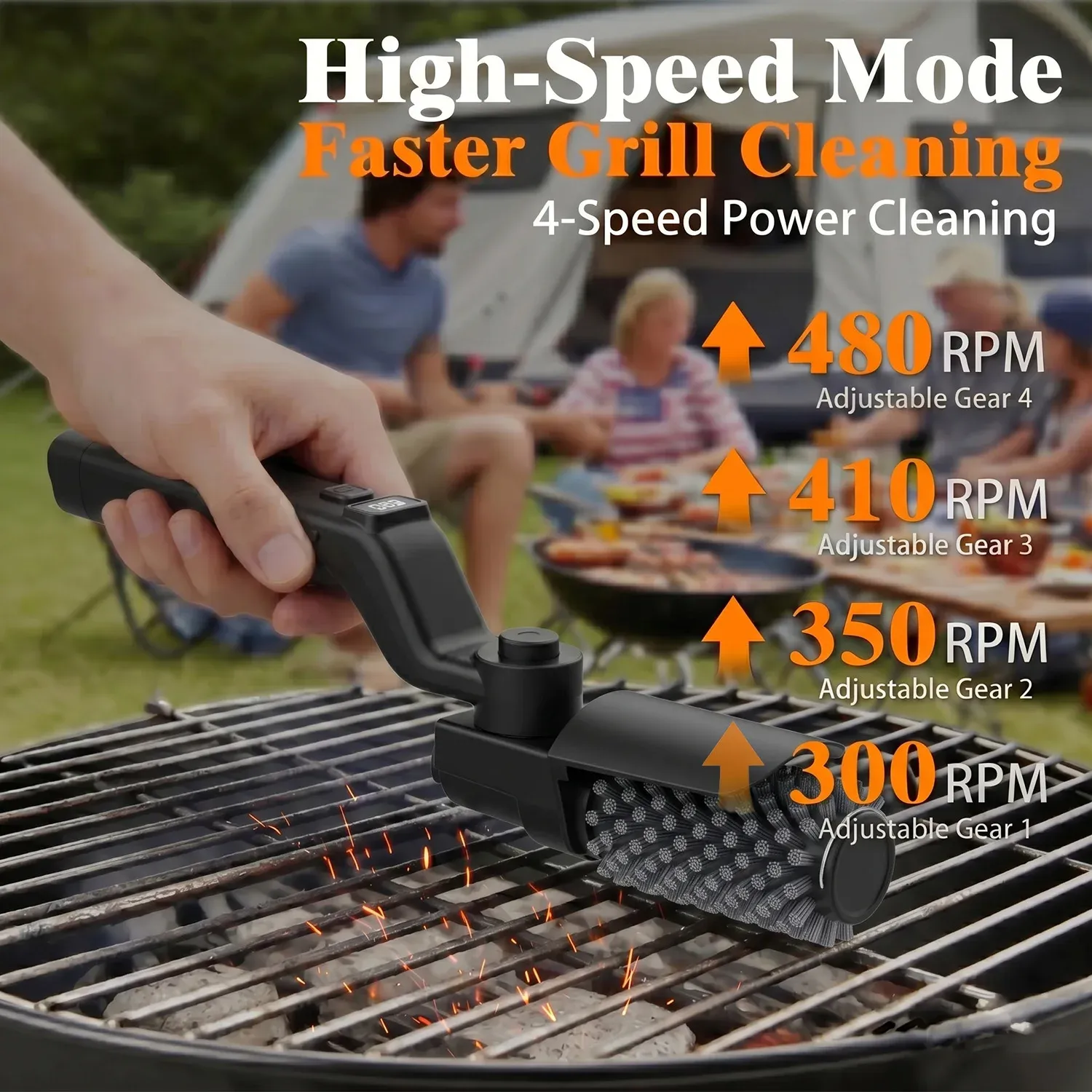 Brosse de nettoyage électrique pour barbecue rechargeable sans fil avec tête en acier inoxydable 5