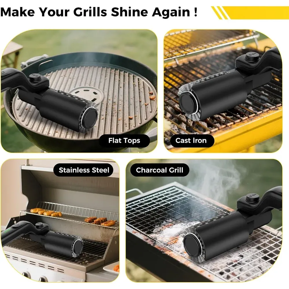 Brosse de nettoyage électrique pour barbecue rechargeable sans fil avec tête en acier inoxydable 6
