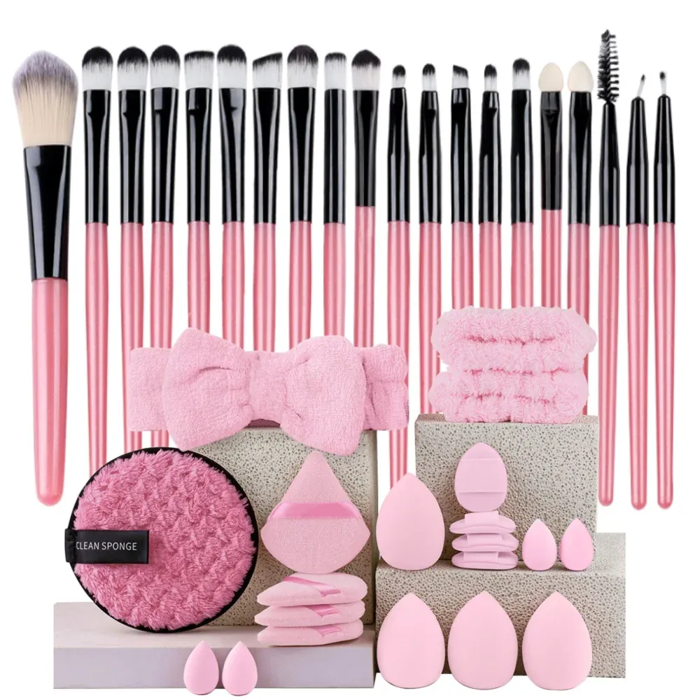 Ensemble de pinceaux de maquillage synthétiques de qualité supérieure : fond de teint, poudre, blush et ombre à paupières (Kabuki) - Image 1