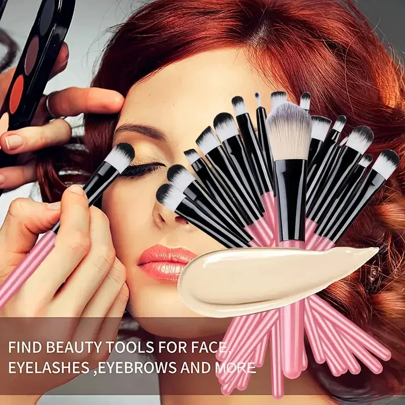 Ensemble de pinceaux de maquillage synthétiques de qualité supérieure : fond de teint, poudre, blush et ombre à paupières (Kabuki) 6