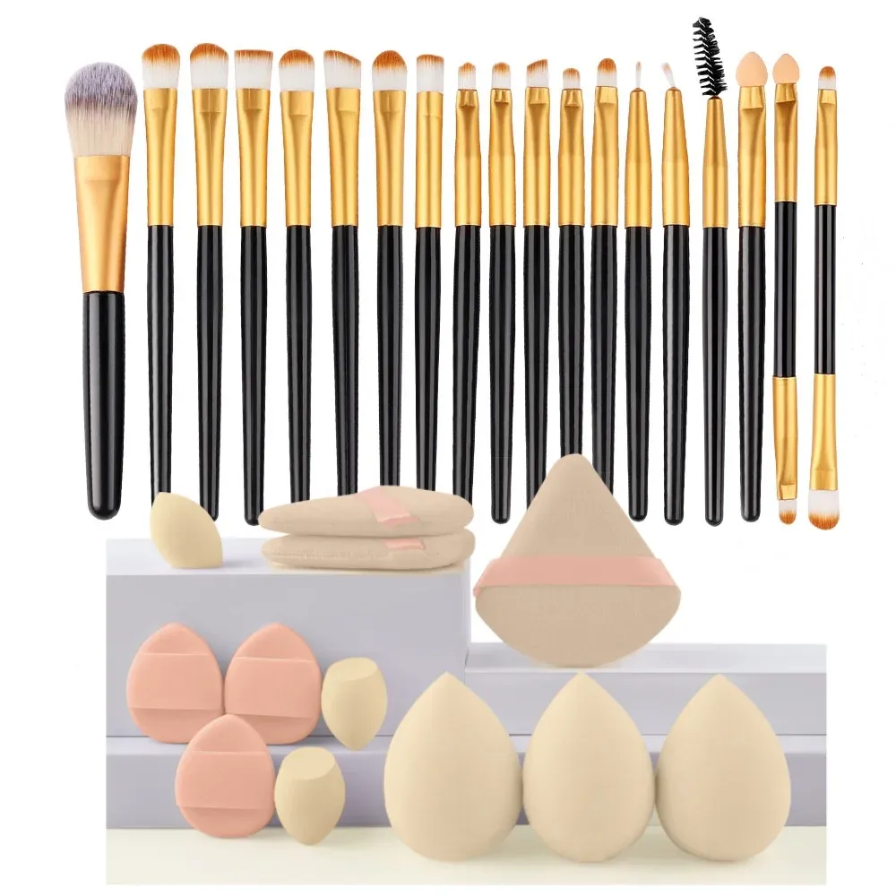 Ensemble de pinceaux de maquillage synthétiques de qualité supérieure : fond de teint, poudre, blush et ombre à paupières (Kabuki) 14