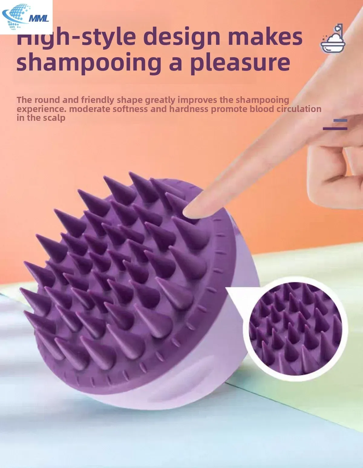 Brosse de massage du cuir chevelu en silicone souple, brosse de lavage des cheveux, peigne de massage spa, outil de beauté pour salon de coiffure
