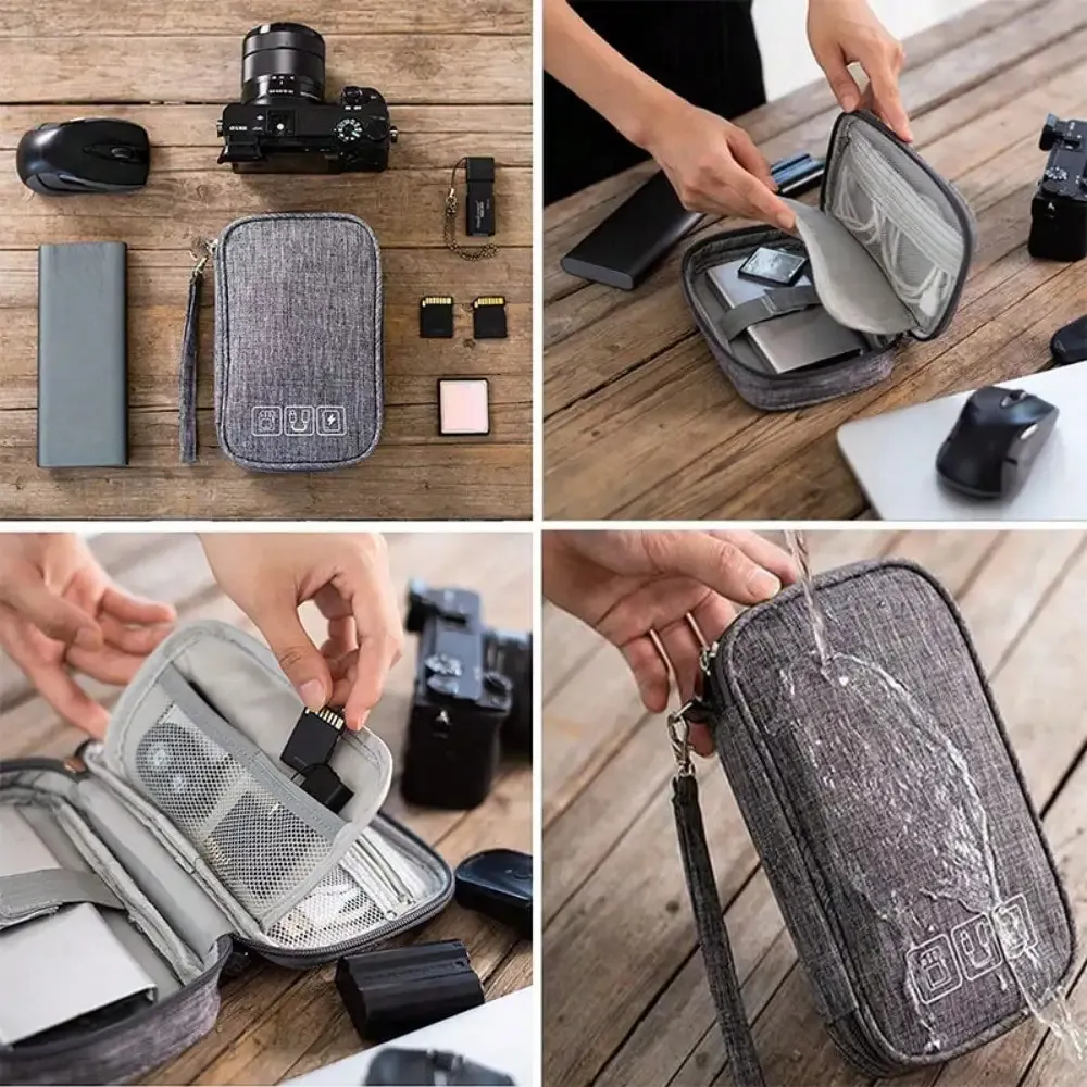 Pochette de rangement de voyage pour câbles, étui de transport pour accessoires électroniques, sac de rangement portable et étanche pour cordons, chargeurs et écouteurs 3