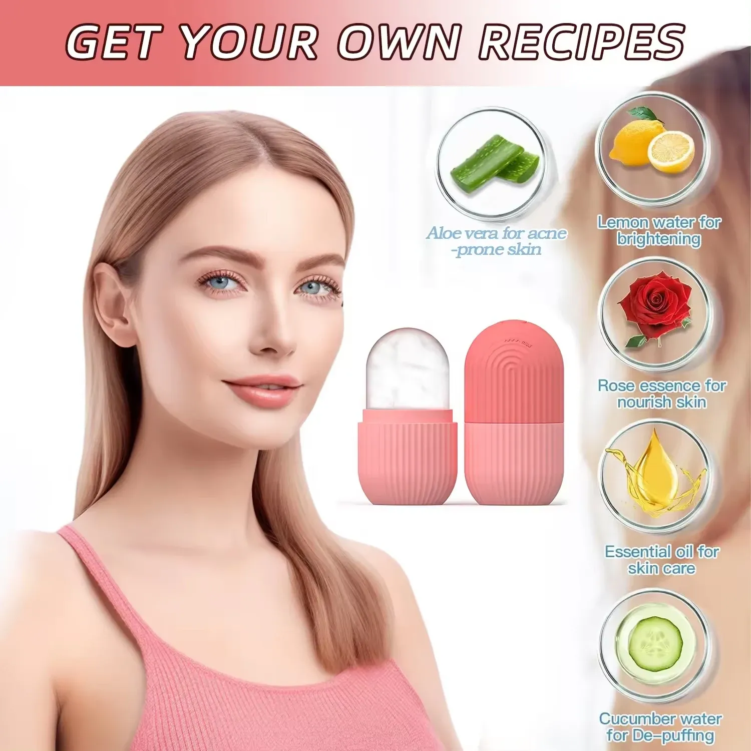 Rouleau de glace pour le visage et ensemble Gua Sha, masseur pour les yeux et le visage, outil de soin de la peau, cryothérapie, cube facial pour soins de la peau et spa 4