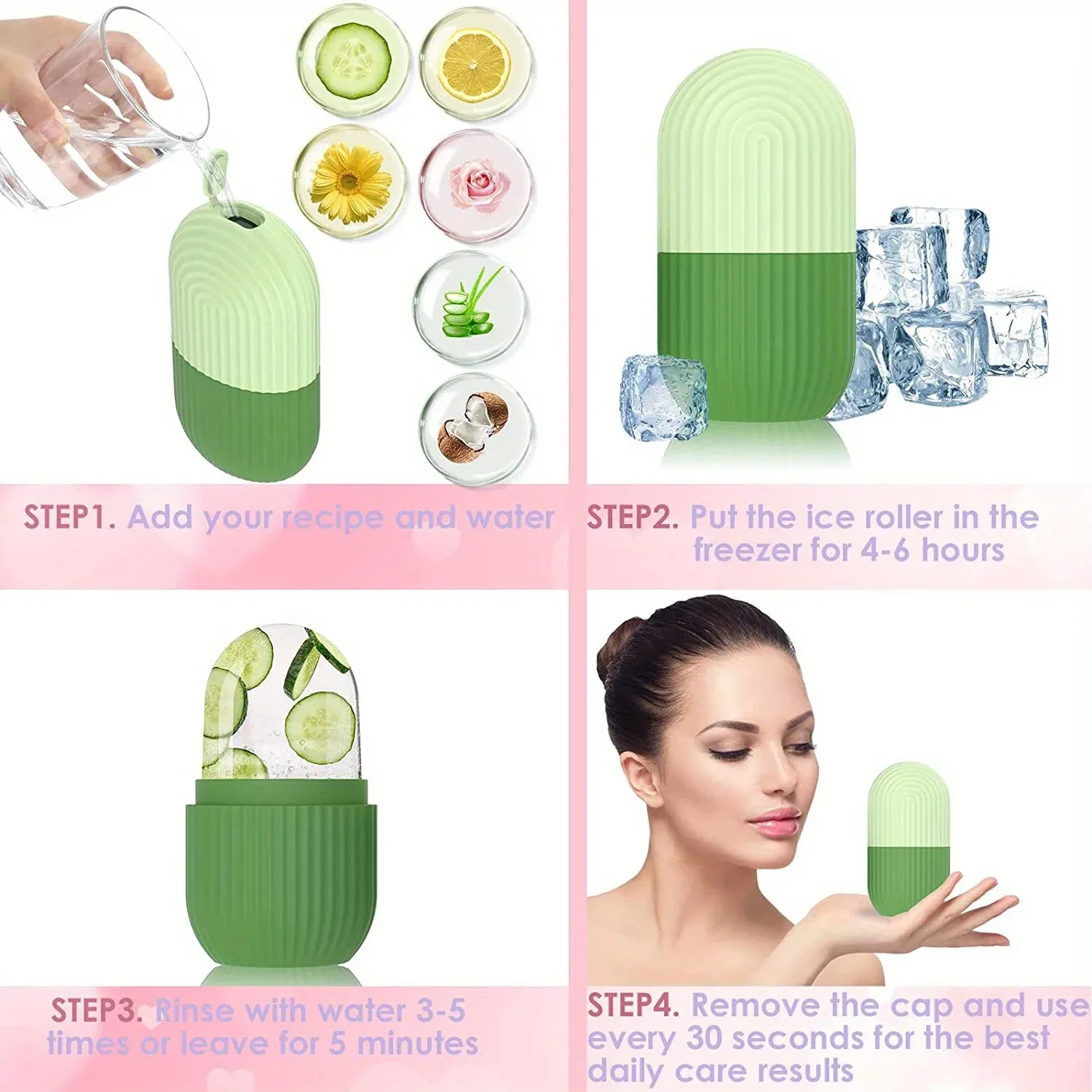 Rouleau de glace pour le visage et ensemble Gua Sha, masseur pour les yeux et le visage, outil de soin de la peau, cryothérapie, cube facial pour soins de la peau et spa 6