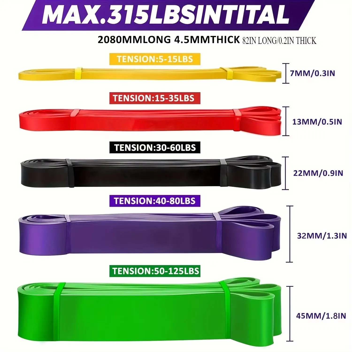 Bande de résistance en latex robuste (1 pièce) – Élastique pour exercices de renforcement, bande d'assistance pour tractions, équipement de fitness pour le renforcement musculaire 4