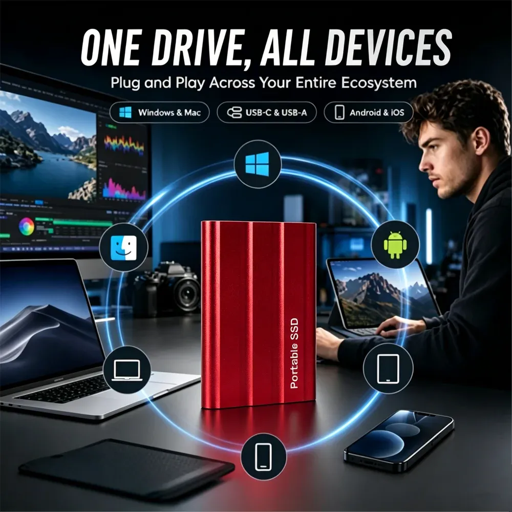Disque SSD externe portable haute vitesse USB 3.1, compatible PC, ordinateur portable et téléphone 3