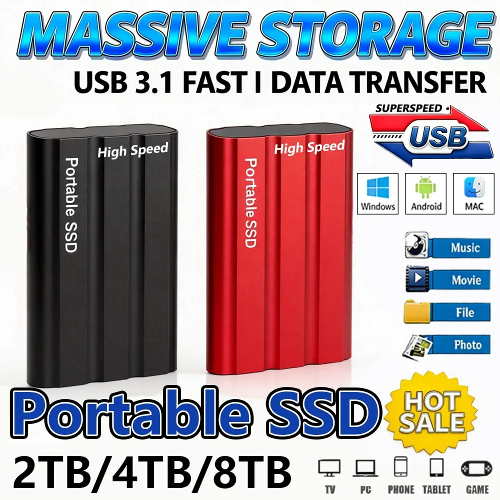 Disque SSD externe portable haute vitesse USB 3.1, compatible PC, ordinateur portable et téléphone