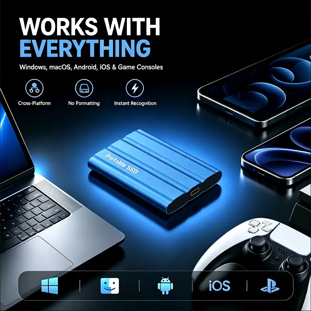 Vue détaillée du disque dur SSD portable