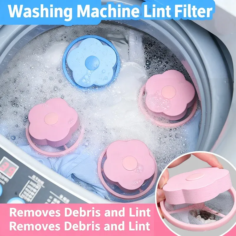 Boule à linge réutilisable en maille pour machine à laver, lot de 1 à 4 pièces, forme de fleur de prunier, capture les poils d'animaux - Image 1