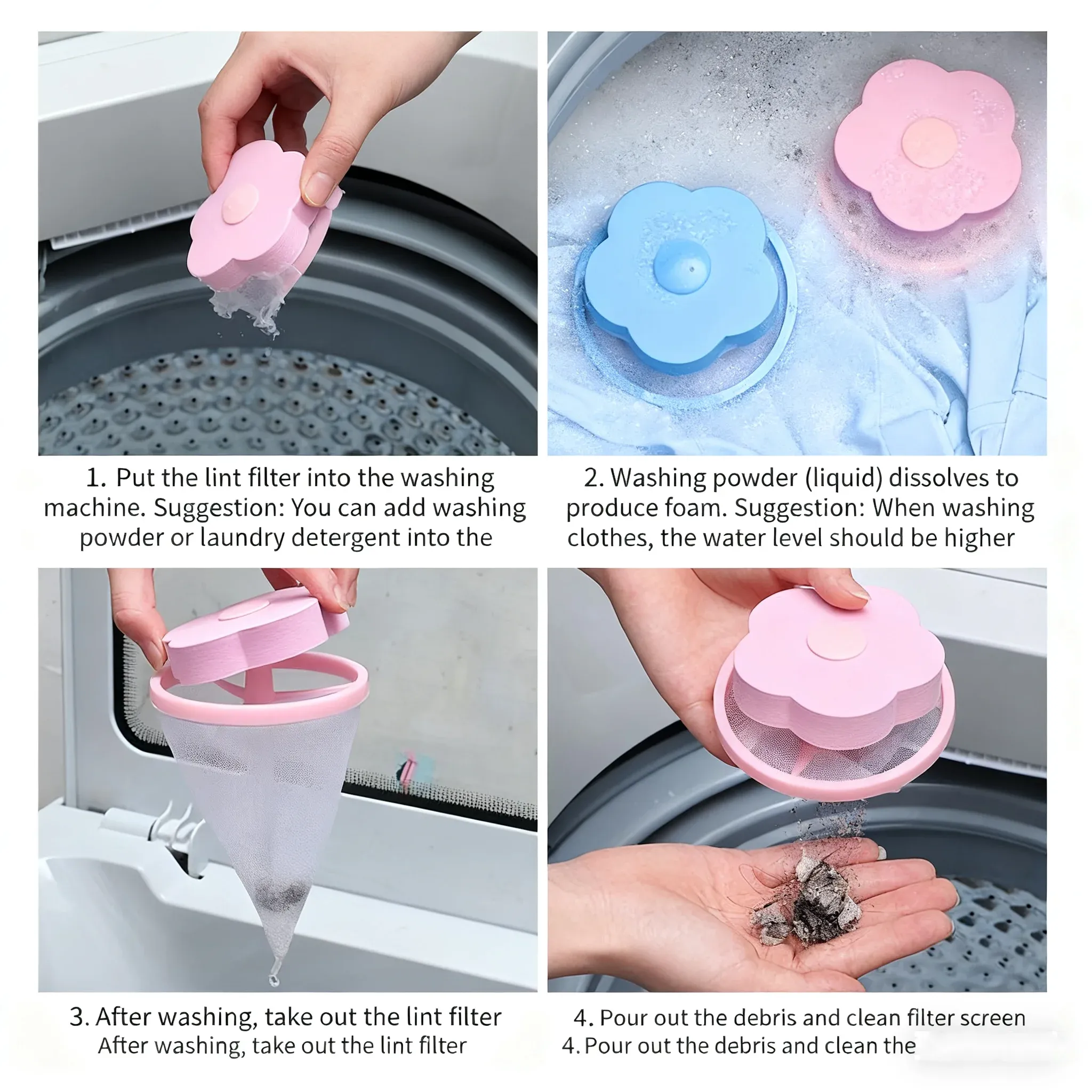 Boule à linge réutilisable en maille pour machine à laver, lot de 1 à 4 pièces, forme de fleur de prunier, capture les poils d'animaux 4