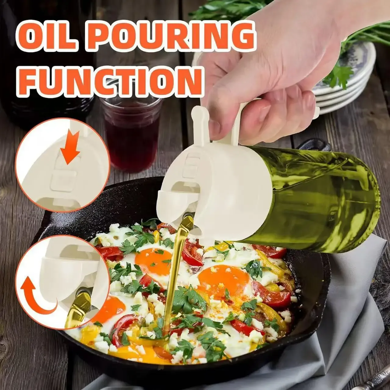 Distributeur et pulvérisateur d'huile en verre 2 en 1 anti-fuite, 470 ml (16 oz) – Bouteille pulvérisatrice d'huile d'olive 5