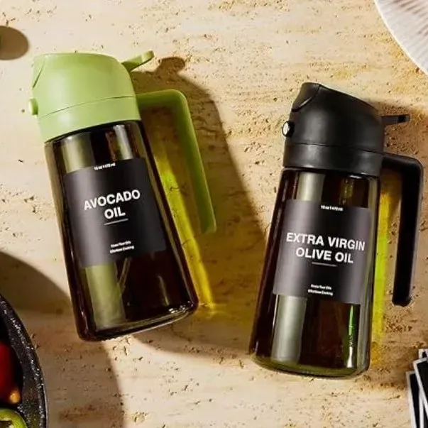 Distributeur et vaporisateur d'huile 2-en-1 en verre pour la cuisine