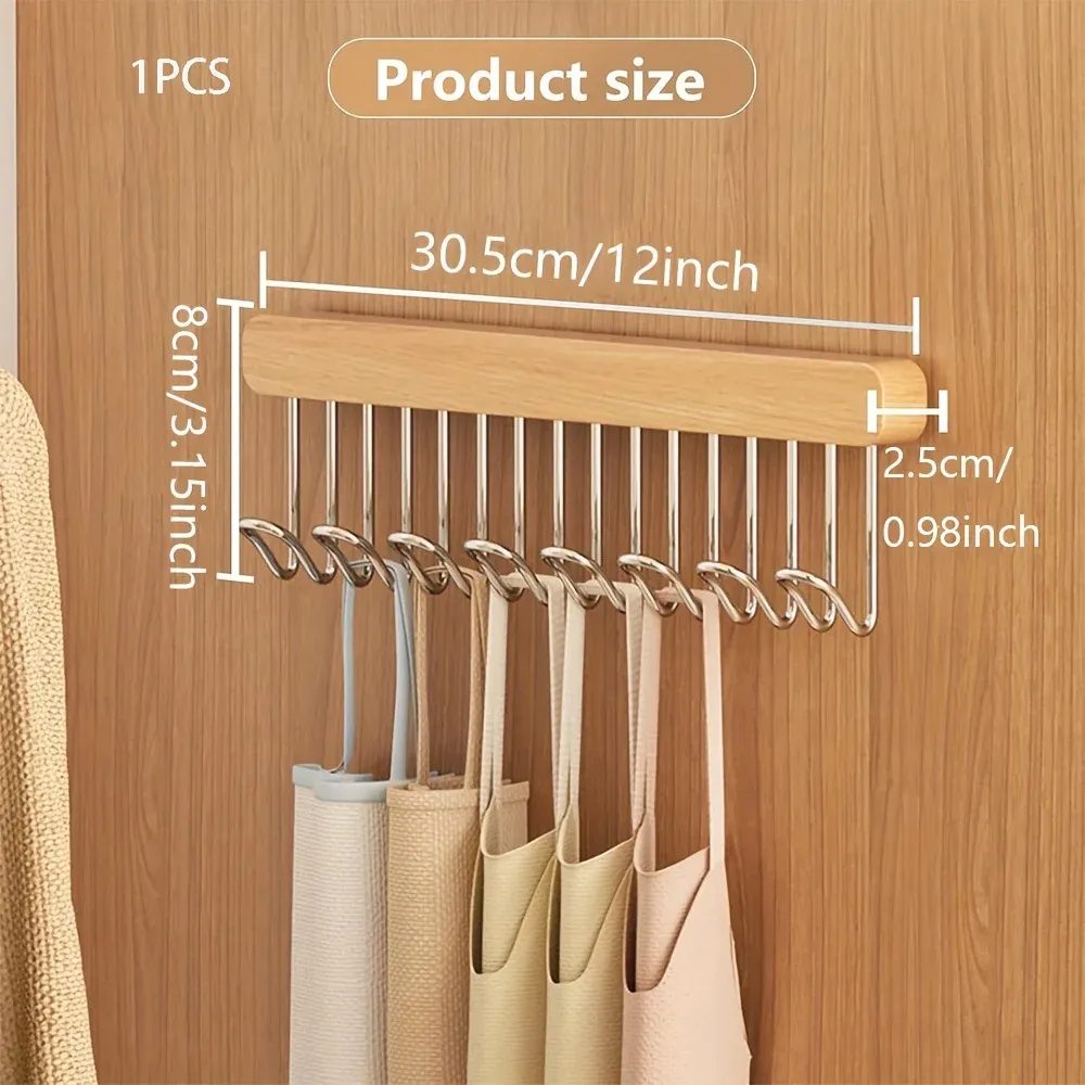 Cintre coulissant extractible à gauche pour placard, organisateur compact avec 8 crochets pour ceintures, cravates, débardeurs, foulards et bijoux, lot de 1 pièce 3