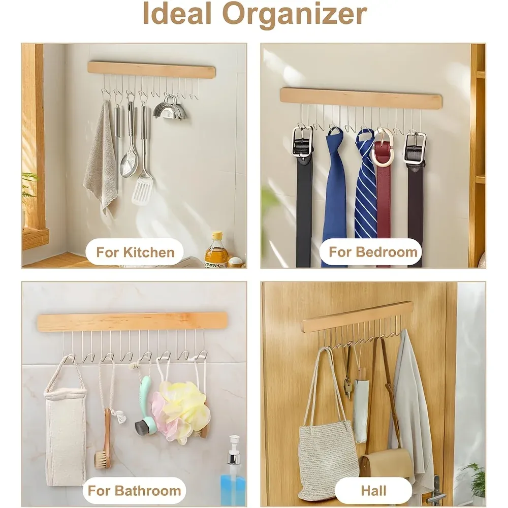 Cintre coulissant extractible à gauche pour placard, organisateur compact avec 8 crochets pour ceintures, cravates, débardeurs, foulards et bijoux, lot de 1 pièce 5
