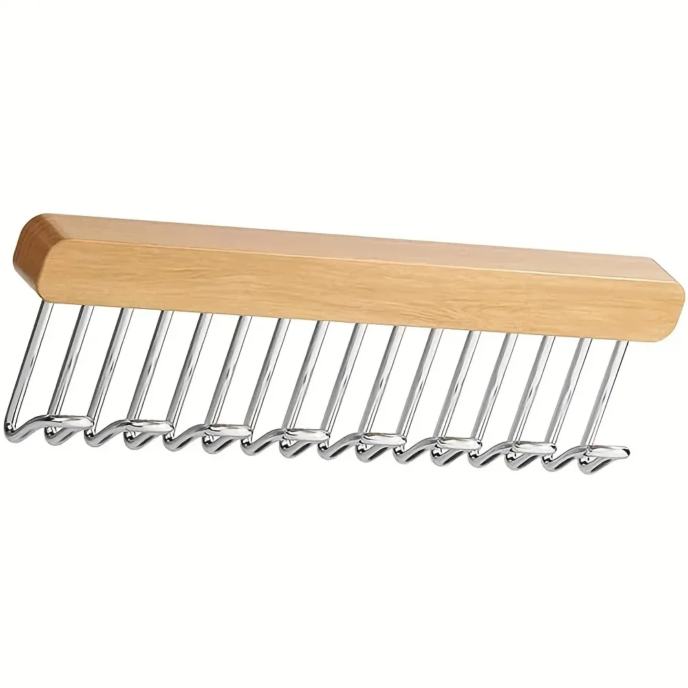 Cintre coulissant extractible à gauche pour placard, organisateur compact avec 8 crochets pour ceintures, cravates, débardeurs, foulards et bijoux, lot de 1 pièce 7