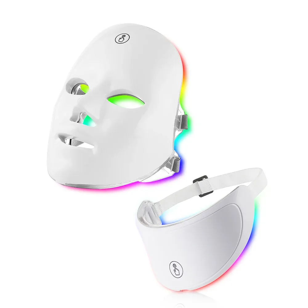 Appareil de soin LED pour le visage et le cou à 7 couleurs, masque photonique et masseur de peau - Image 1