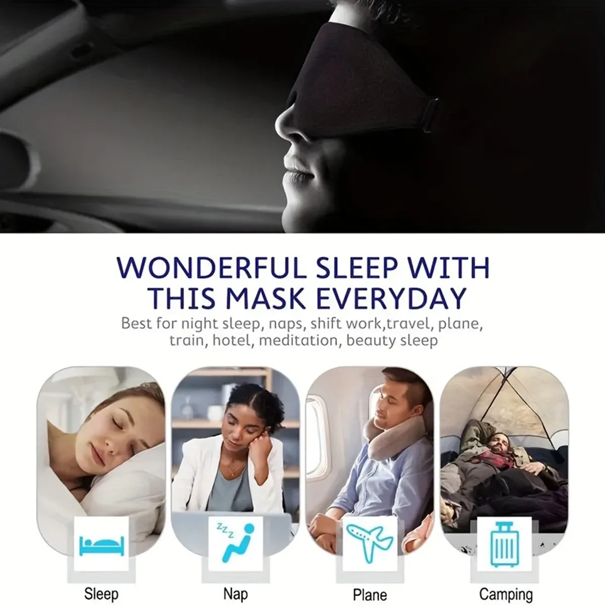 Masque de sommeil 3D profilé, cache-yeux concave moulé, masque de nuit occultant pour femmes et hommes 2