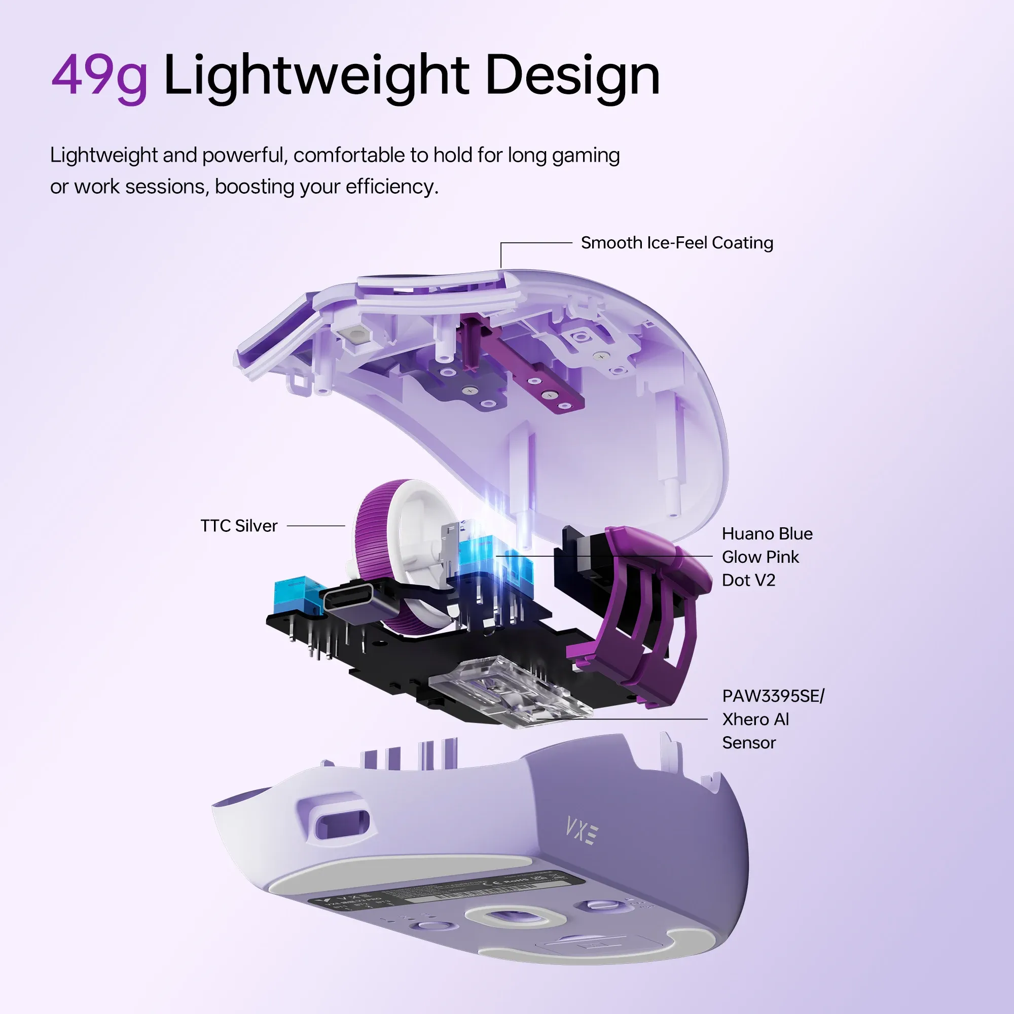 Souris de jeu sans fil ATK VXE Dragonfly V3 PRO PAW3395SE, Bluetooth et 2.4G, rechargeable, légère et ergonomique 3