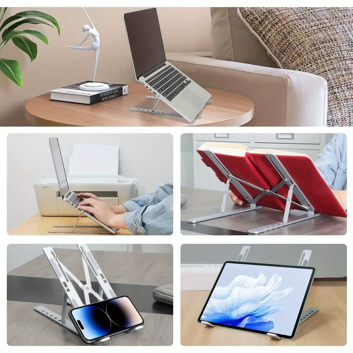 Support pour ordinateur portable réglable sur 6 niveaux - Conception pliable et portable pour ordinateurs portables et tablettes de 8 à 14 pouces, ventilation et gestion de la chaleur améliorées 5