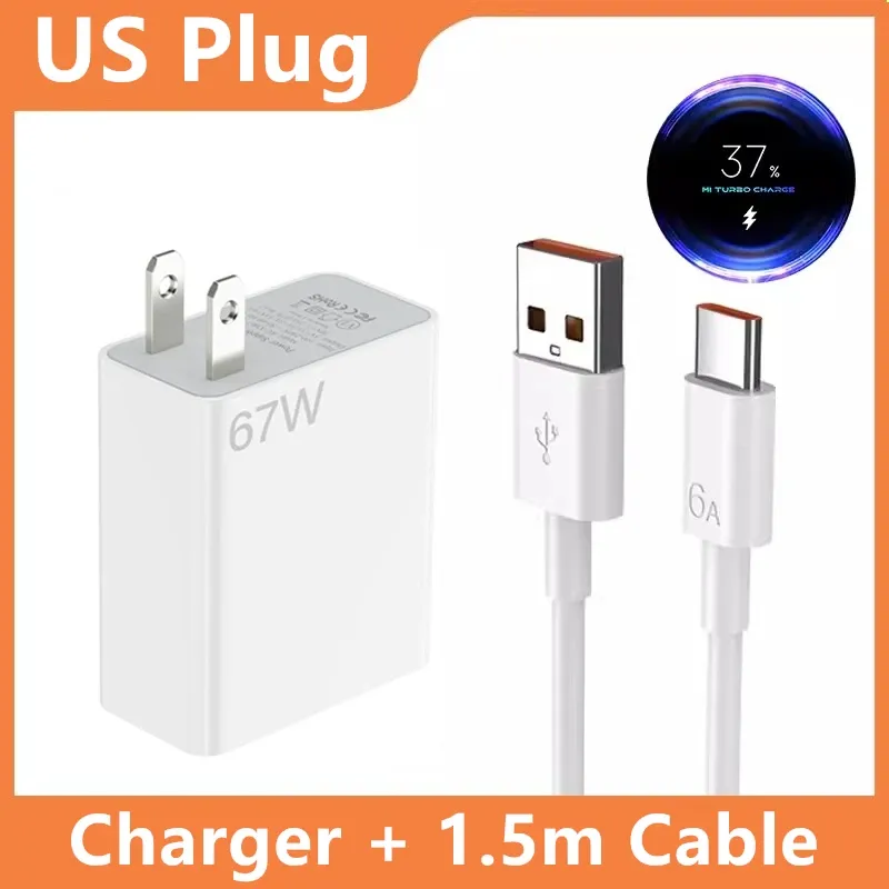 Chargeur ultra rapide 67 W, prise US, pour Xiaomi 10T, 11, 12 Lite, 13T, Redmi Note 10, 11T, 12T, 13, POCO X5, F5, câble de charge USB-C 9