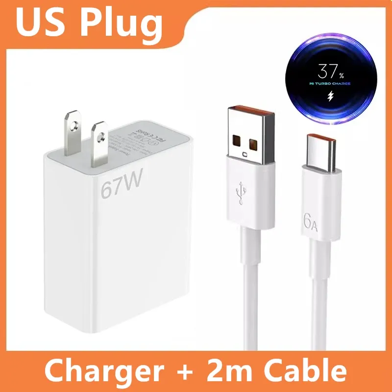 Chargeur ultra rapide 67 W, prise US, pour Xiaomi 10T, 11, 12 Lite, 13T, Redmi Note 10, 11T, 12T, 13, POCO X5, F5, câble de charge USB-C 7