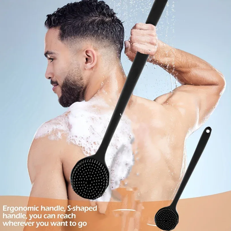 Brosse de bain en silicone à long manche, double face, extensible, brosse de massage et gratte-dos pour hommes et femmes - Image 1
