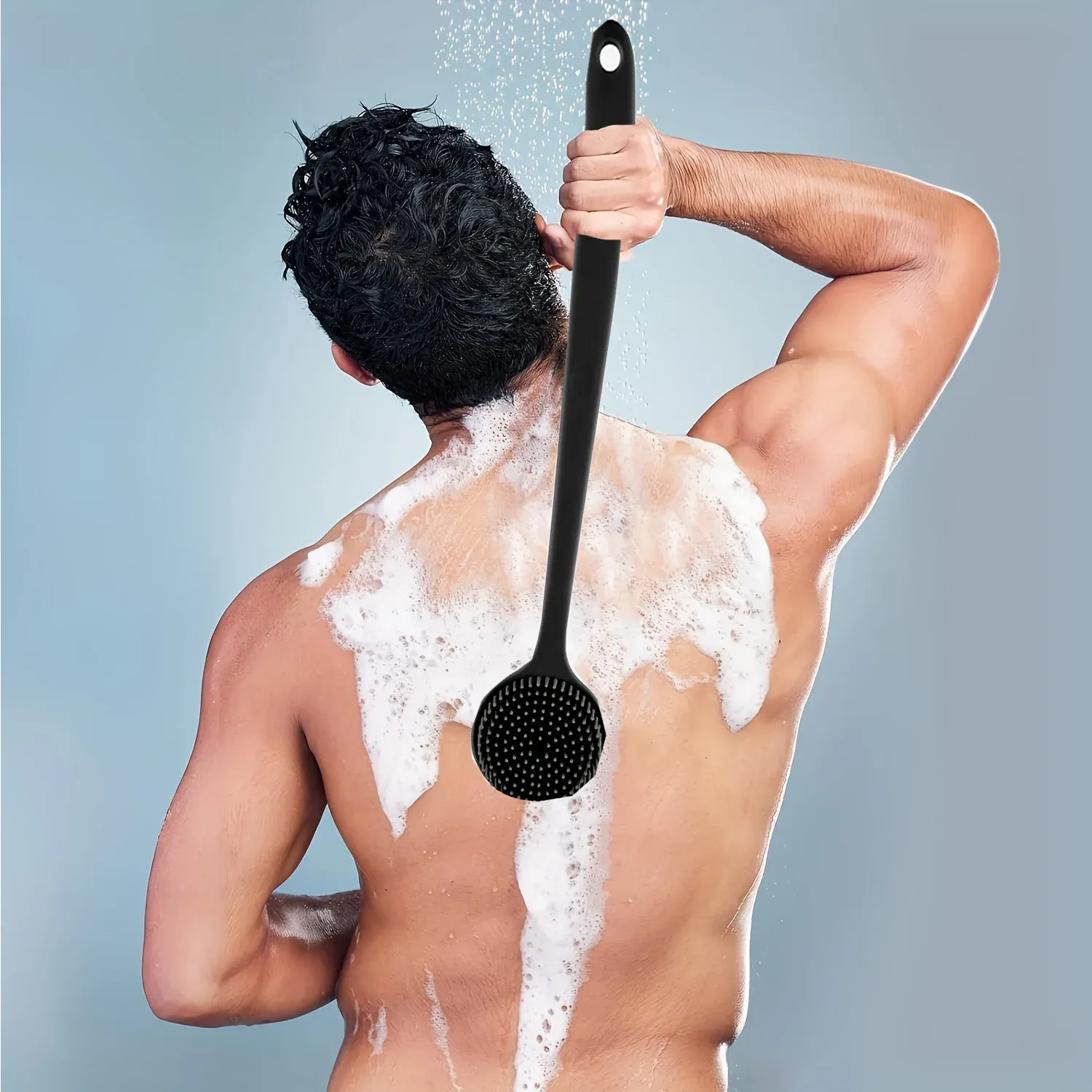 Brosse de bain en silicone, double face, détail des picots