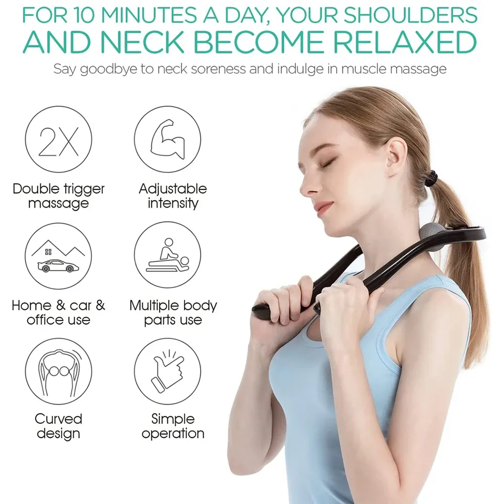Masseur de cou Shiatsu à tissus profonds, masseur d'épaules à double point de déclenchement pour soulager la douleur, poignée ergonomique, léger et portable 2