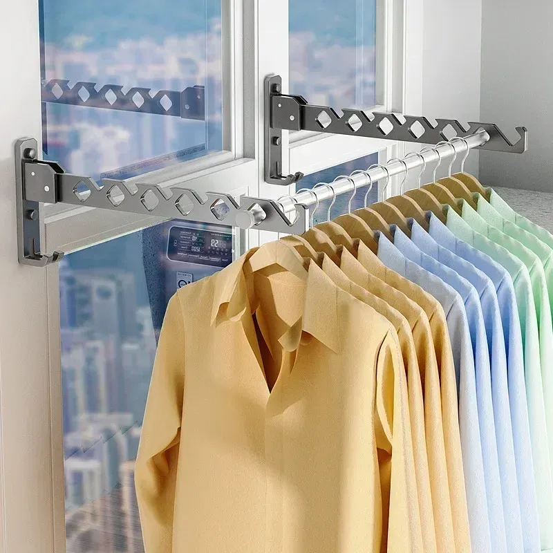 Étendoir à vêtements mural d'angle réglable et pliable, grande capacité 2